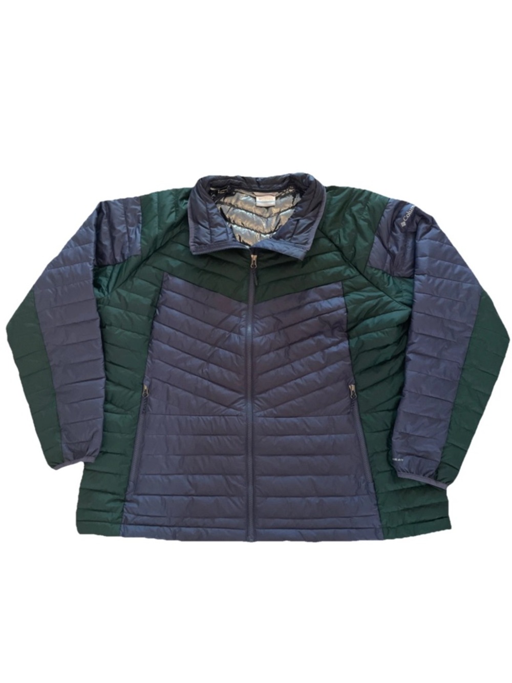 Columbia Womens 2X Powder Lite II Full Zip Jacket Blue Green Omni Heat Insulated